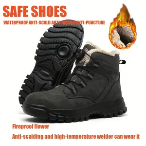Men'S Steel Toe Safety Shoes With Plush Lining - Insulated For Warmth, Breathable Upper, Slip-Resistant Outsole, Soft & Lightweight, Ideal For Construction, Industrial & Work Settings