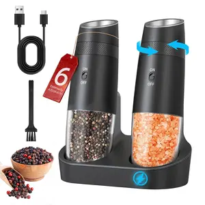Gravity Electric Salt and Pepper 【Grinder 】black Set Rechargeable Automatic Shakers Mill Grinder with LED Light, Adjustable Coarseness One Hand Operation, USB-C BatteryPowred, Gift for Home Chefs, 2 Pack   pepper mill, Tool Set