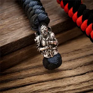 Vintage Spartan Warrior Metal Keychain Lanyard Handmade Woven Survival Paracord Rope Viking Rune Bead Key Rings