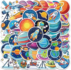 Cute Space Stickers for Adults, 50PCS Astronaut Spacecraft Planet Vinyl Waterproof Stickers for Water Bottles, Laptop Scrapbook, Skateboard, Funny Alien Decals (Space)