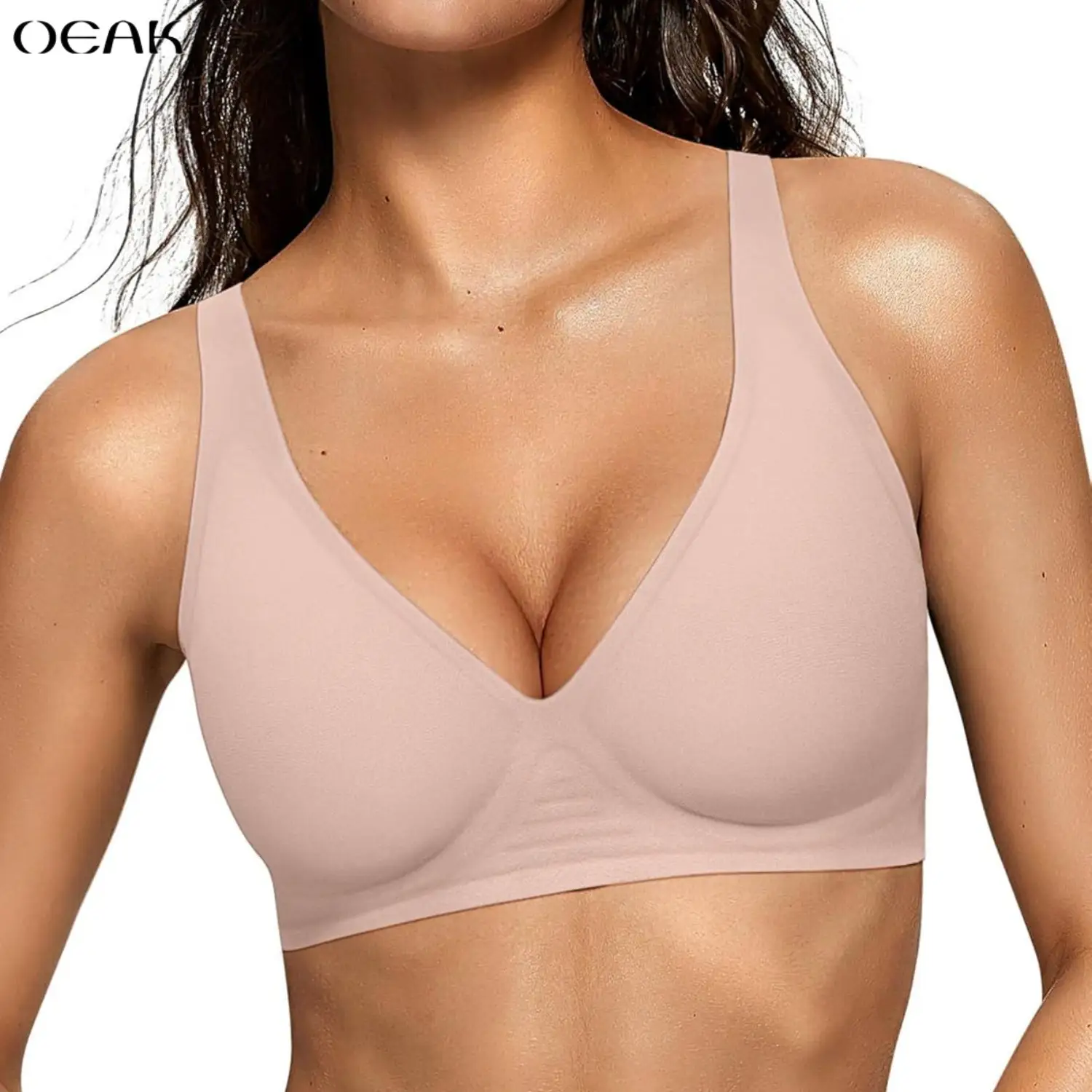 OEAK Womens Wireless Seamless Bras Deep V No Underwire Push Up Bras Supportive Full Coverage Bralettes Plunge T Shirt Bra