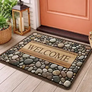Pebble Art Short Velvet Welcome Mat - Adsorbs Doorway Dirt, Non-slip Backing, Washable, Interior Carpet for Foyer, Kitchen and Porch Decor