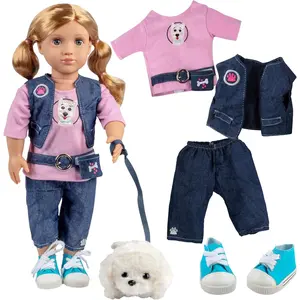 Pet Dog Walker Doll Outfit - My Puppy - Compatible with 18" American Girl Dolls (7 Piece Set) - Includes Dog and Leash, Great Gift for Girls & Kids