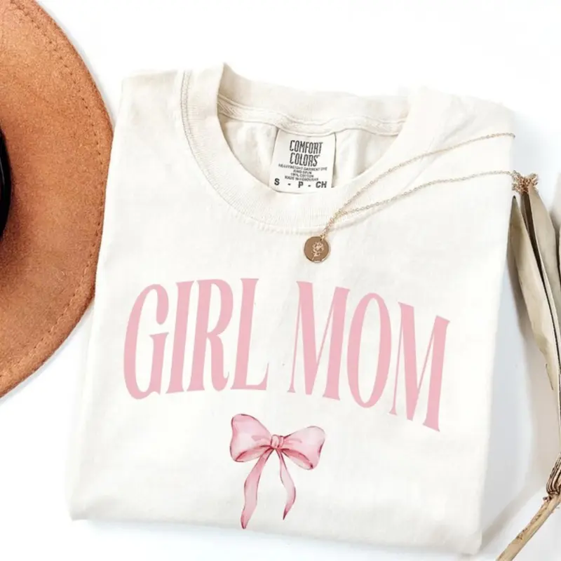 Comfort Colors Girl Mom T-Shirt, Coquette Girl Mom Pink TShirt, Gifts for Mothers Day, New Mama Tee, Girl Mama T-Shirt