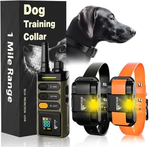 My Pet Command Long Range Dog Training Collar with Remote 1 Mile/5280 Ft, Safe Shock, Vibrate, Tone, Flashing Beacon Lights, Rechargeable Waterproof Remote Device, add up to 2 Collars. 2 Collar Pack