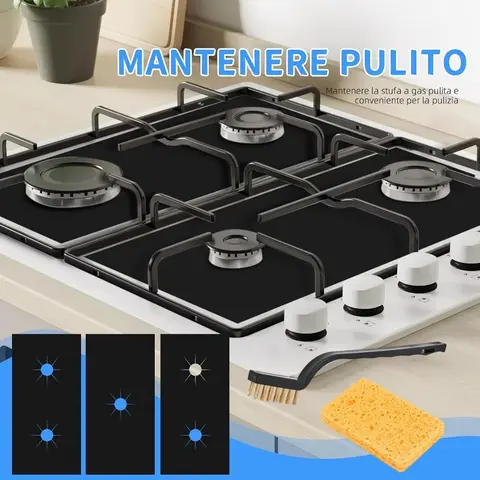 5 Pcs Heat Resistant Stove Cover Specialty Kitchen Utensils Set - Includes Sponge, Cleaning Brush, Washable Reusable Liners, Check Fit Size, Dishwasher Safe & Easy to Clean