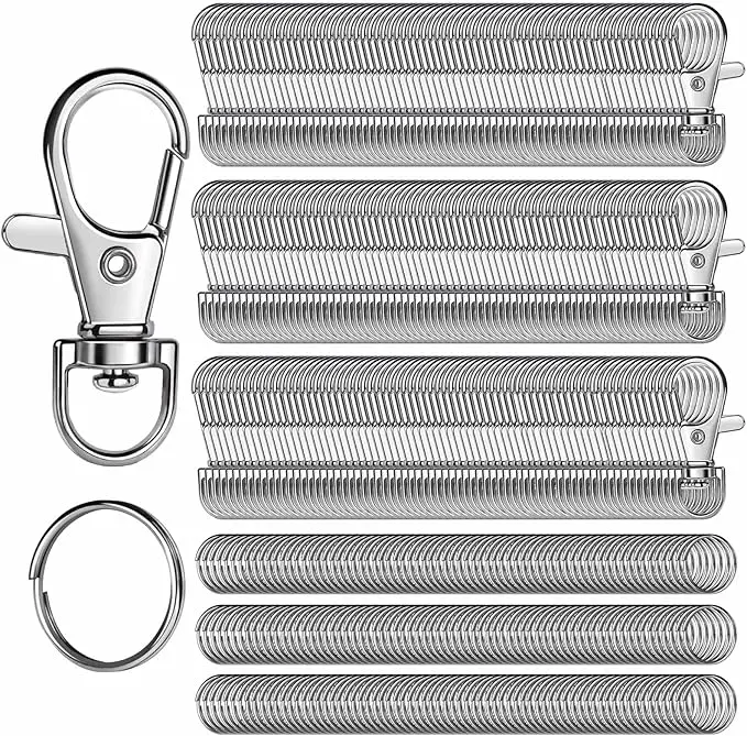480PCS Total (240 Clasps + 240 Rings) Lobster Clasp Keychain Hardware, Swivel Snap Hooks for DIY Crafts, Bulk Keychain Clasp Set for Jewelry Making & Bag Accessories