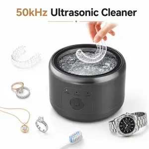 Pure Nova USB Rechargeable Ultrasonic Denture Cleaner Case - 48kHz Vibration, Cordless, 1-Button Operation, Compact Portable, for Home & Travel Oral Care of Braces, Retainers, Aligners