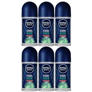 NIVEA Men Cool Kick Extra Dry Freezy Green 50mL Roll On Deodorant - Long Lasting Freshness & 48H Protection - Quick Drying Formula - Gentle on Skin for Men