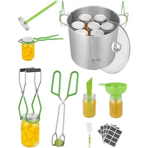 VEVOR Canning Supplies Starter Kit, 9 Pieces Stainless Steel Water Bath Canning Kit for Beginners, Canning Tools Set: Pot, Rack, Lid, Funnel, Tongs, Jar Lifter, Wrench, Magnetic Wand, Bubble Propper