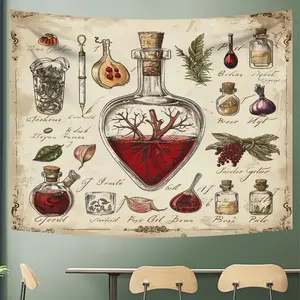 Vintage Botanical Potion Herbal Illustrations Tapestry, Aesthetic Wall Hanging Decor, Polyester Tapestry for Bedroom Home Office Decor, Durable Decorative Tapestry