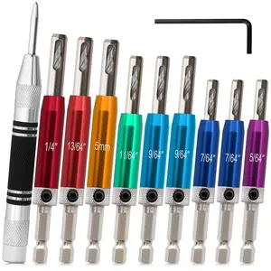 Self Centering Drill Bit Set 1/4" Hex Shank  Bit and Center Punch, 5/64"-1/4" Center Drill Bit Set Colorful Hinge Drill Bit Set for Metal Wood Cabinet Door Window Aluminum Stainless Steel