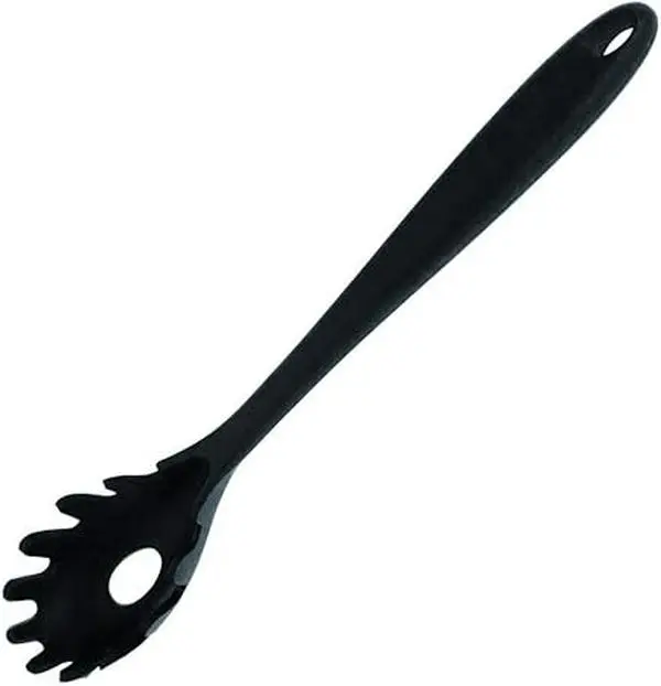 Spaghetti Spoon Pasta Fork,11Inch Silicone Pasta Fork,High Heat Resistant to 480F, Hygienic One Piece Design, Spaghetti Strainer  Server Spoon Ideal for cooking(Black)