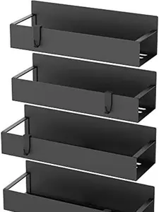 Metal 4 Pack Magnetic Spice Storage Rack Organizer for Refrigerator and Oven, Black Fridge Organizers and Storage, Metal