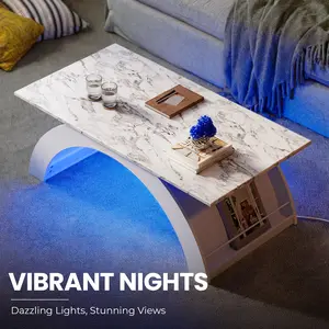 45.3" White LED Coffee Table with RGB Strip, App Control - Summervibes Modern Indoor Living Room Furniture Table
