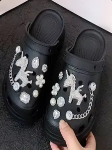 New 14pcs Hole Shoe Decoration Accessories Chain Small Horse Set, Detachable Hole Shoes Parts for Decorations, Birthday Party Gift