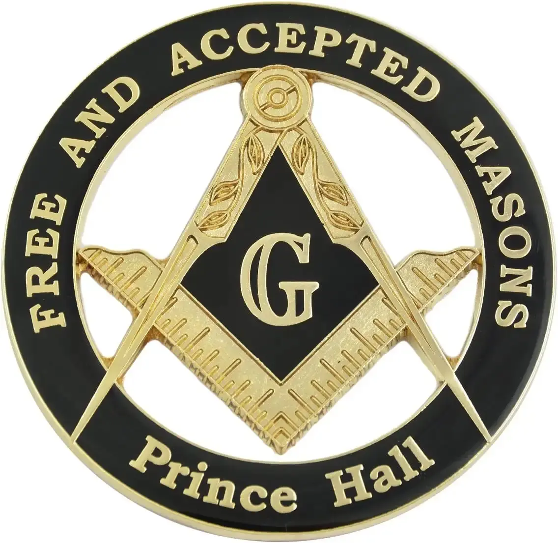 Masonic Prince Hall Free & Accepted Masons Peel-and-Stick Car Emblem Logos, Black & Gold, 3 in Diameter, Self-Adhesive Automotive Exterior Decoration Sticker, Auto Exterior, Vehicles