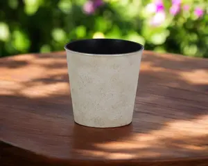 HomeRoots 5 in. Cream Recycled Plastic Round Garden Planter - Indoor and Outdoor Use Suitable Garden Pot
