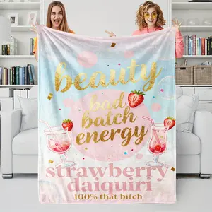 Lively and Playful Printed Facecloth Blanket, Soft Pink and Blue Gradient, With Bubble and Sequin Decoration, Soft and Cozy, Suitable For All Seasons, Flannel Throw Blanket