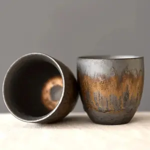 Large Vintage Gilt Ceramic Tea Cup Teaware Kung Fu Tea Cup Coarse Pottery Teacup Rust Glaze Master Cup Single Cup Coffee Cup
