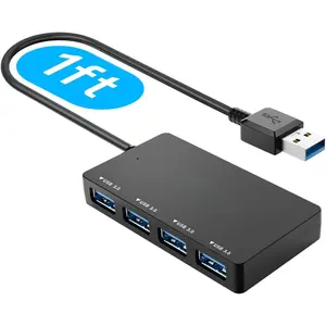 4-Port USB 3.0 Hub, 5Gbps High Speed Data Transfer USB Hub, Portable Multiporter Extension with 1ft Extended , Compatible for Laptop, PC, MacBook, Windows Computers and
