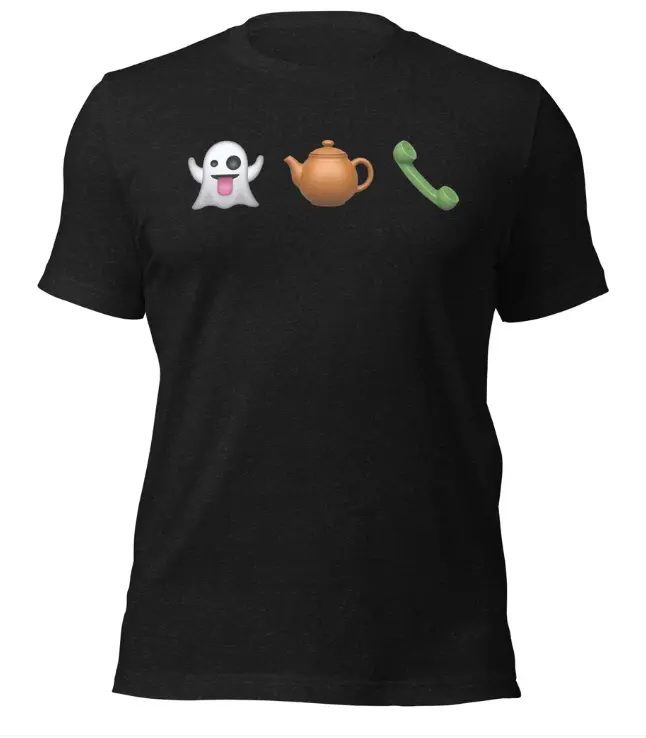 "Boo"ty Call Halloween Cotton Blend Unisex T-Shirt - Breathable, Regular Fit, Humorous Print, Emoji Trio Ghost Teapot Phone Design, Trick-or-Treat Theme
