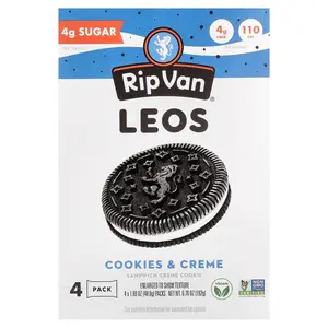 Rip Van Wafels Leos, Sandwich Creme Cookie, Cookies & Creme, 4 Packs, 1.69 oz (48 g) Each