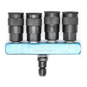 Interstate Pneumatics FPM44S-KA6 Aluminum Rectangular Manifold with Four 3/8 Inch Steel Couplers & One 3/8 Inch Steel Plug Kit