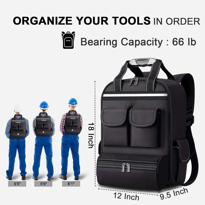 Tool Backpack for Men 18 Inch Heavy Duty  Multiple Pockets Tool Bag Organizer with  for Electrician Mechanics HVAC Engineer