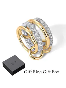 Two-Tone Interlocked Stackable Rings for Women, Mixed Metal Statement Multi-Band Rings, Cubic Zirconia Stacking Jewelry, Fashion Everyday & Gift Rings for Ladies, Great Jewelry Gifts for Her / Ideal Holiday & Birthday Gifts / Hot Fashion Rings for Women