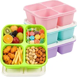 4 Pack Snack Containers Adult Bento Lunch Box, Reusable Stackable Meal Prep Food Storage Containers for Work, Travel and Gym (Grass Green, Pink, Green, Purple)