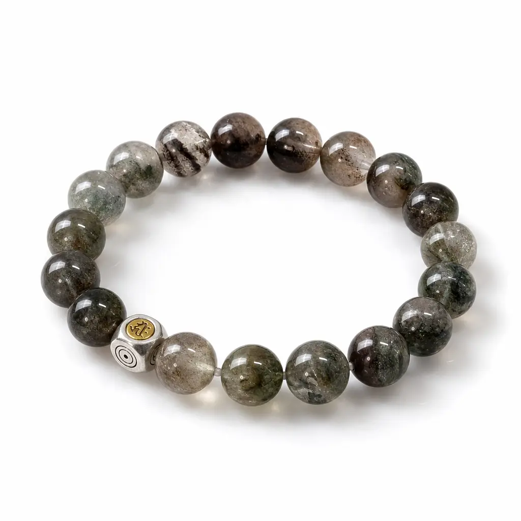 Green Phantom Quartz Bracelet with Spiritual Rune Charm, Handmade Natural Beaded Lucky Crystal for Money Attraction, Career & Peace of Mind, Energy Bracelet