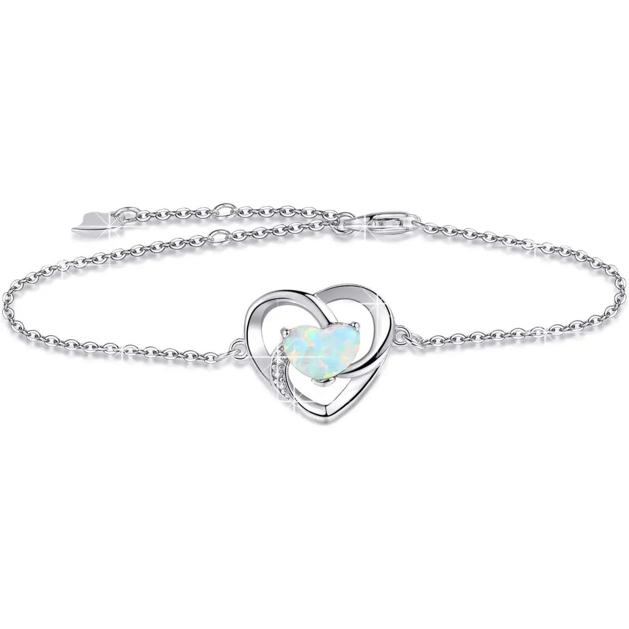 Opal Bracelet Anklet 925 Sterling Silver Adjustable Opal Turquoise Moonstone Bracelets for Women Opal Heart Bracelet Jewelry Gift for Birthday Christmas