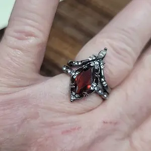 Marquise Amber Ring Stack Set - Gothic Gunmetal