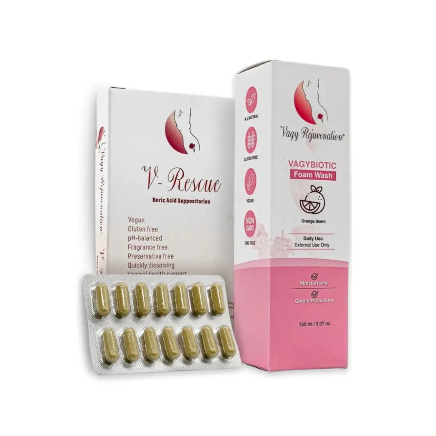 V- Rescue Boric Acid Suppositories or Biotic Bundle (V-Rescue + Foam)
