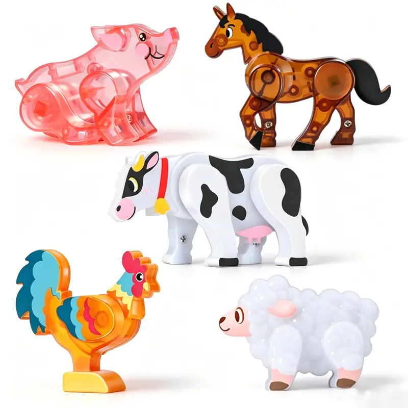 Colorful Magnetic Building Blocks Animal Toy Set - 5-Animal Variety Articulating Figures Figurine, Movable Joint STEM Educational Unisex Kids Toys, Magnetic Tile Compatible Gift for 3-4 Year Olds Farm Pretend Play