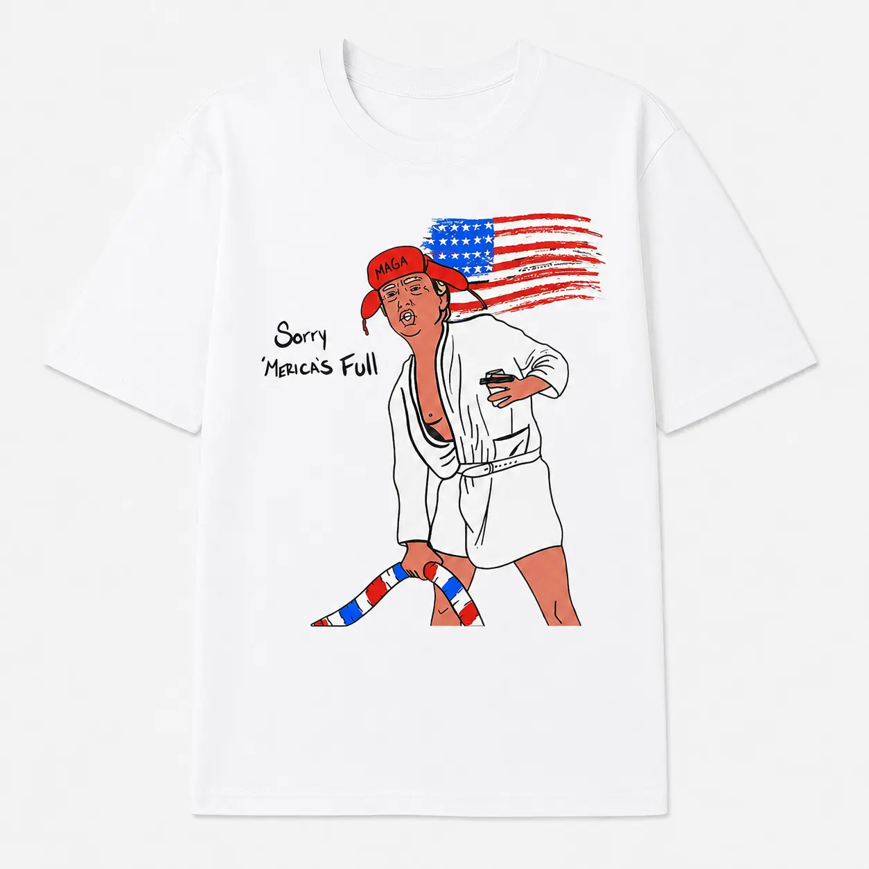 Men's Funny Trump American Flag Graphic Tee, Vintage Distressed Shortsleeve Round Neck Casual T-Shirt for Father's Day