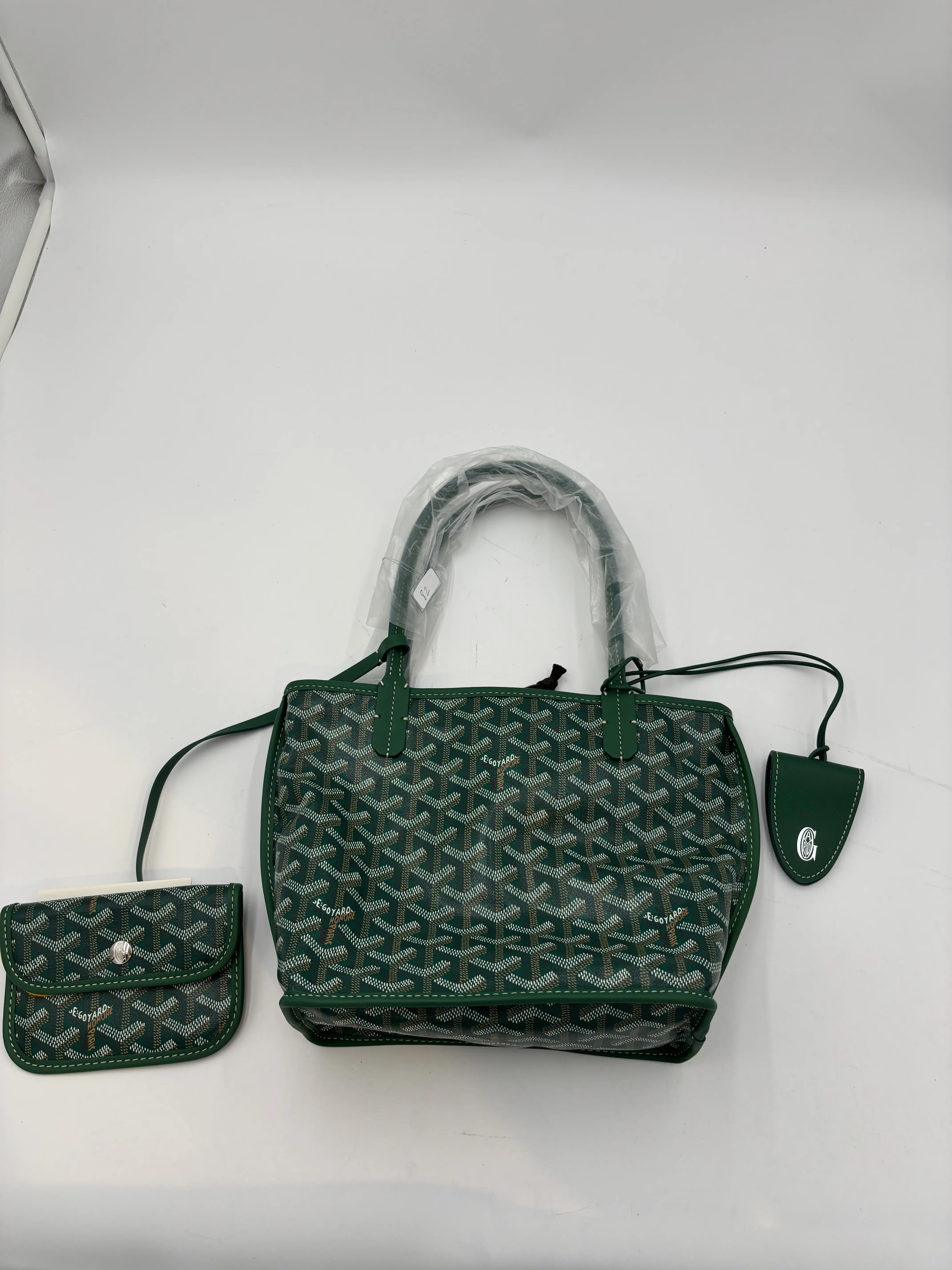 Pre-owned Goyard leather Shoulder bags Anjou Mini Green Tote Bag 2600038792441