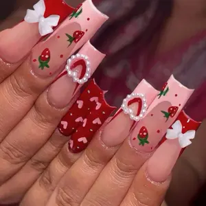 A8 Strawberry Pink Press-on Nails Long-lasting Manicure Nail Art