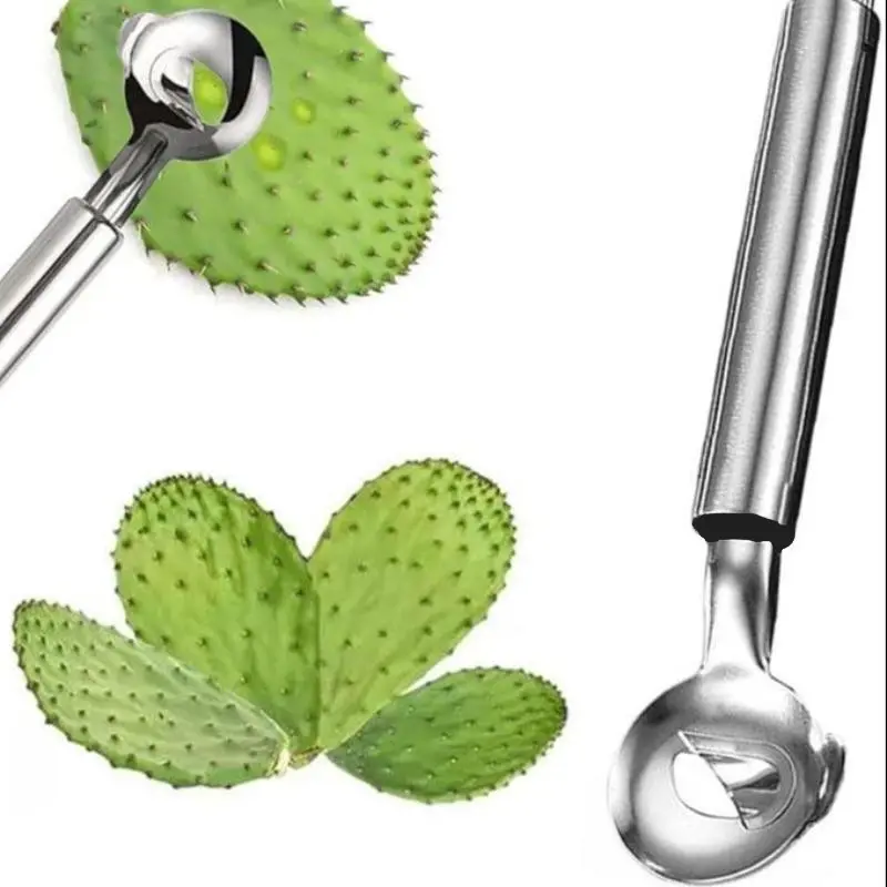 Spoon Cactus Peeler, Stainless Steel Blade Cactus Peeler Tool, Noodle Cutter Knife with Hanging Hole and Long Handle, Vegetable, Fruit, Food Veggie Cutter, Kitchen Gadget Accessory