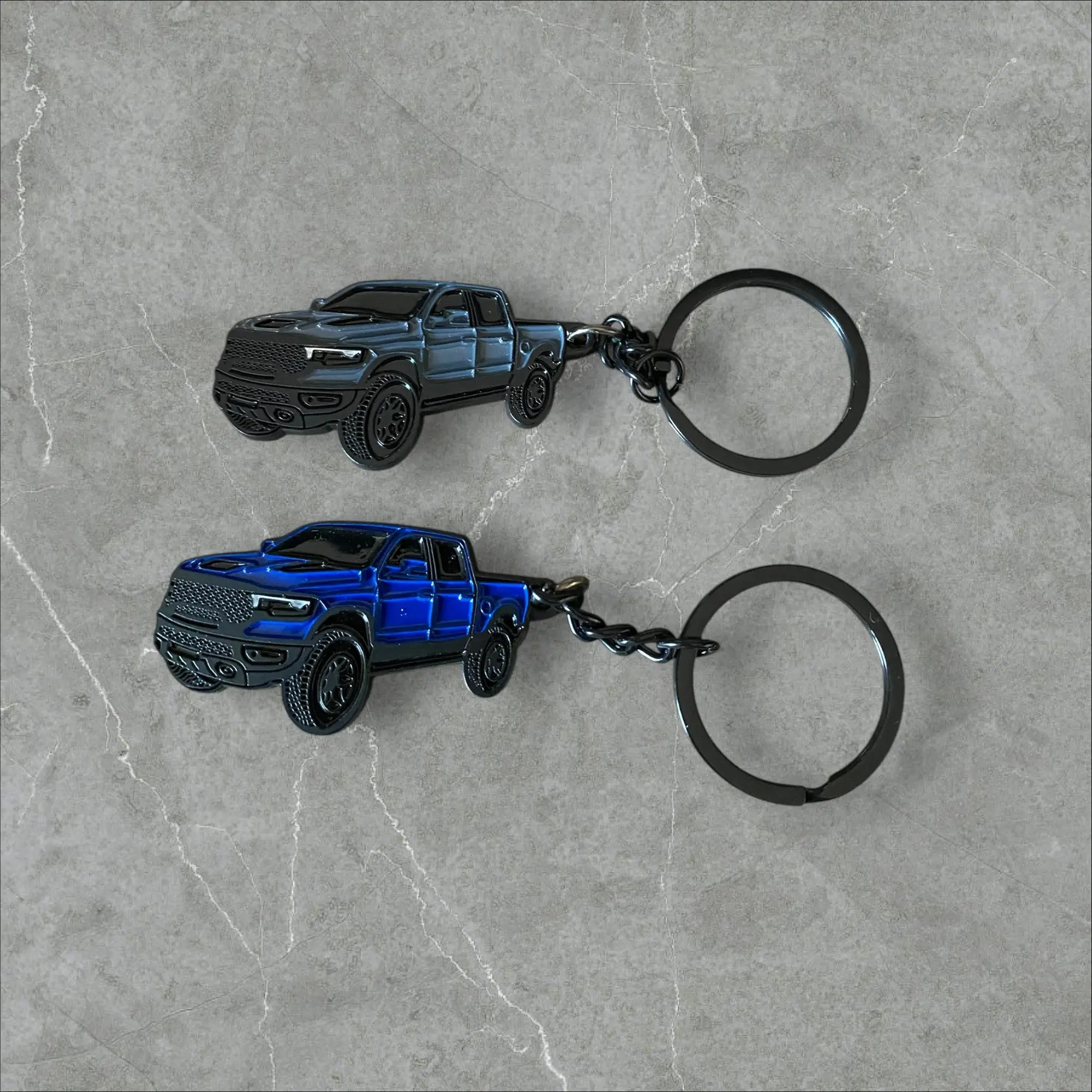 Custom RAM-Theme Truck Keychain, Engraved Metal Key Ring with Split Keyset Design