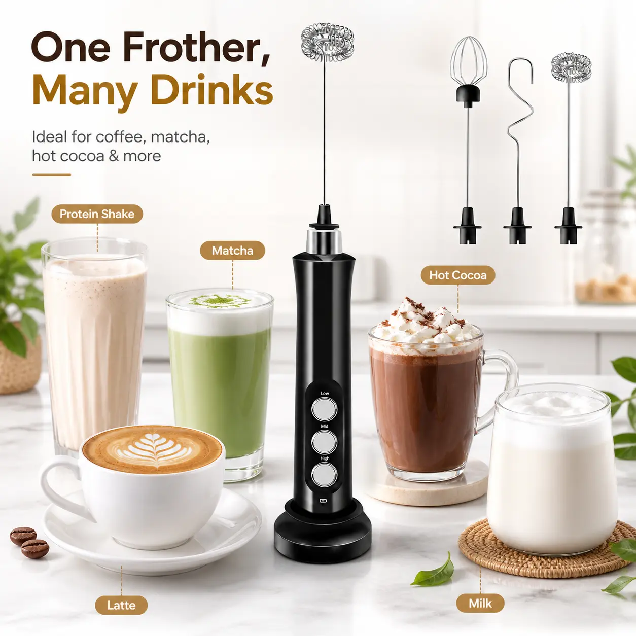 Compact USB-Rechargeable Handheld Coffee Whisk Mixer - Portable Kitchen Utensil for Daily Use, Matcha, Latte