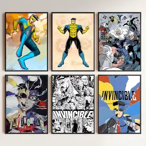 Invincible Hero Canvas Wall Art poster, Abstract Superhero Portrait Print Poster, Graphic Novel Framed Wall Aesthetic Artwork Painting for Game Room, Bedroom, Office or Fan Decor Framed poster and Unframe poster