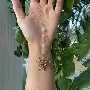 Sun Design Car Hanging Ornament, Fashionable Car Rearview Mirror Pendant, Cute Boho Style Car Decoration, Handmade Healing Artificial Crystals Stones Ornament, Gifts for Women Men, Car Trinkets