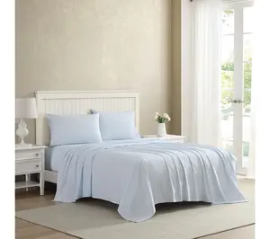 Laura Ashley Bedford Stripe Blue Cotton Queen Sheet Set