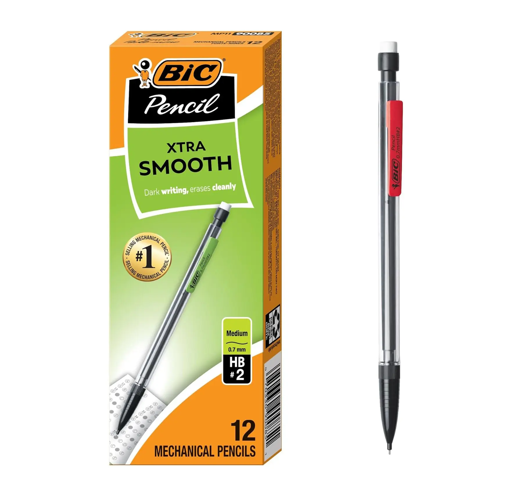 Xtra-Smooth Mechanical Pencils, 0.7 mm Medium Point, 12-Count | No. 2 Lead Resists Smudging and Erases Cleanly, Smooth Reliable Writing, Built-in Eraser
