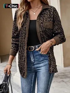 Women's Leopard Print Lapel Fitted Jacket Outerwear, Vintage and Unique Style, Perfect for Daily Shopping, Coffee Dates, Casual Wear