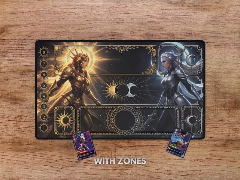 Leona and Diana Desk Mat - With Themed Zones, Leona & Diana Riftbound Playmat, Riftbound Playmat With Zones