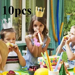 10Pcs Happy Birthday Paper Hats Cap Prince Princess Crown Party Decoration for boy girl 5Pcs Silver/5pcs gold Crown