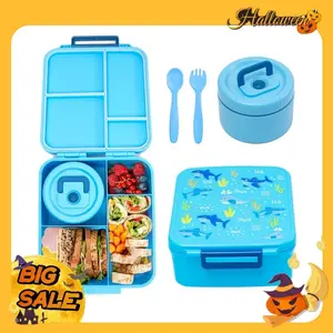 Kids' Portable Lunch Box with 4-Compartment & Soup Cup - Microwave-Safe, Leak-Proof, Adorable Mermaid & Sea Creature Print, Ideal for School & Travel, Food-Grade Plastic, Perfect for Lunch & Travel Use